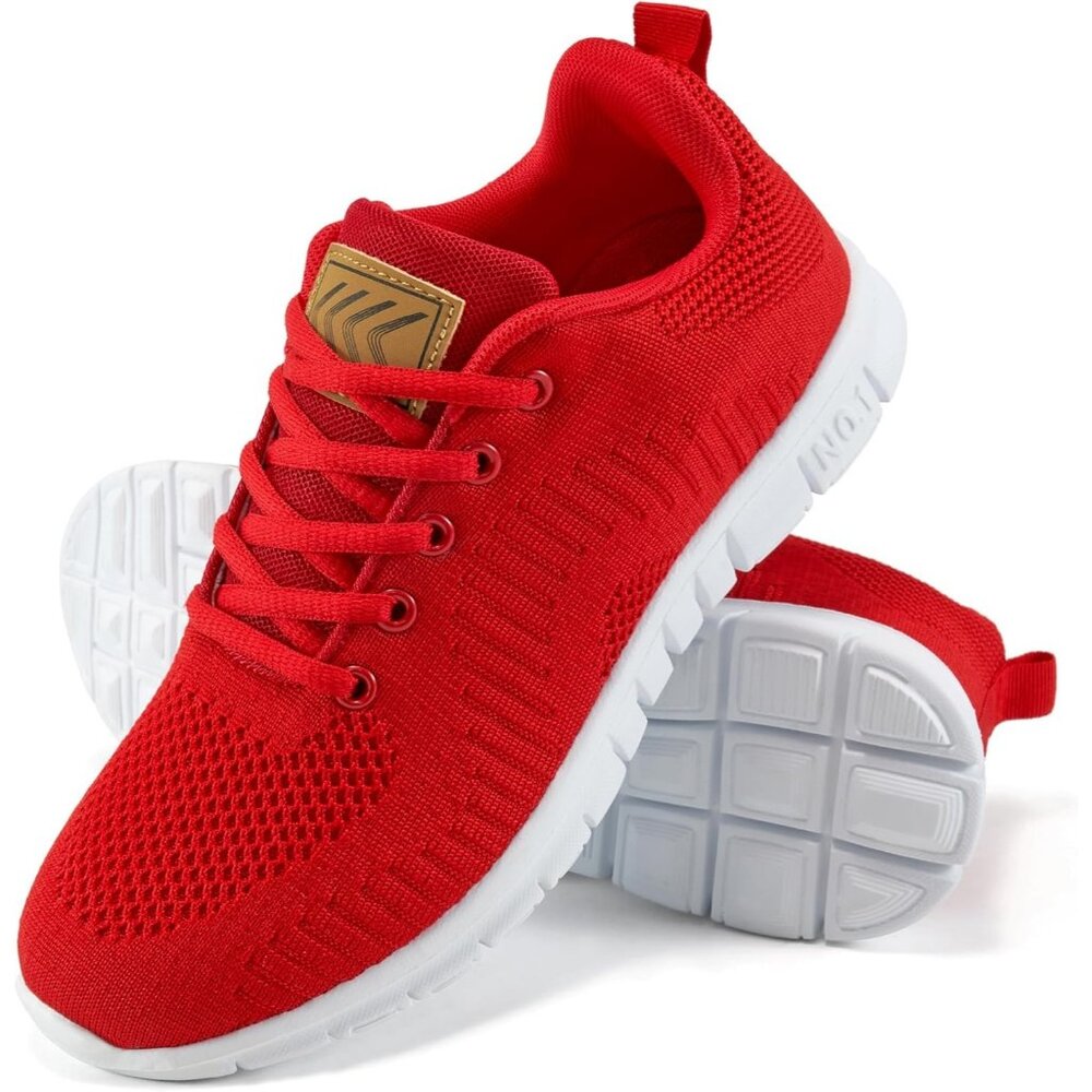 Women's Dark Red Lightweight Walking Tennis Non Slip Lace Up Sneakers Shoes